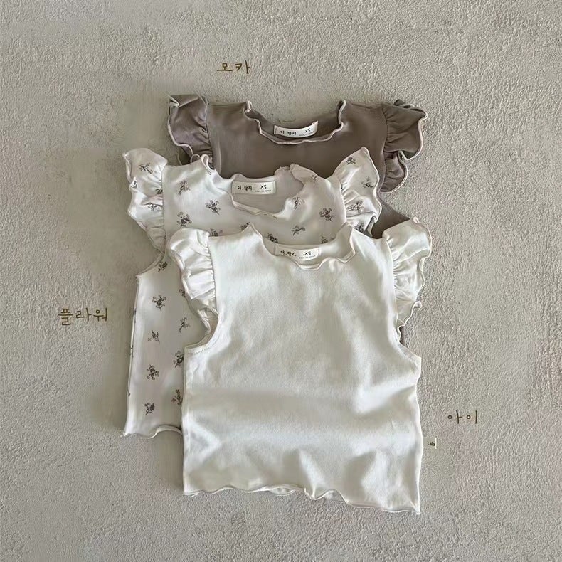 Korean-style Ins Boys and Girls Baby Thin Cotton Soft Floral Casual Round Neck Short-sleeved T-shirt Curled Flying Sleeves All-match - Image 3