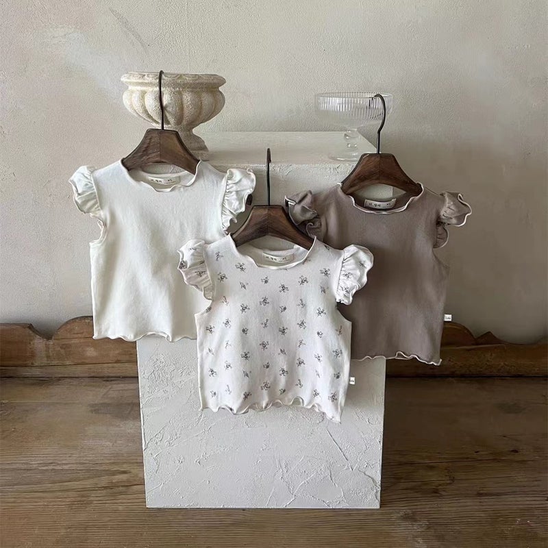 Korean-style Ins Boys and Girls Baby Thin Cotton Soft Floral Casual Round Neck Short-sleeved T-shirt Curled Flying Sleeves All-match - Image 5