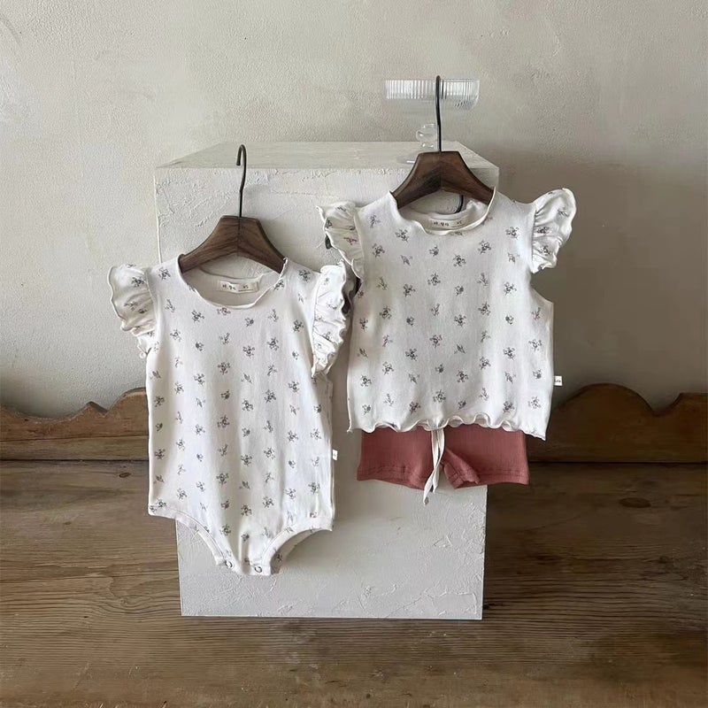 Korean-style Ins Boys and Girls Baby Thin Cotton Soft Floral Casual Round Neck Short-sleeved T-shirt Curled Flying Sleeves All-match - Image 4