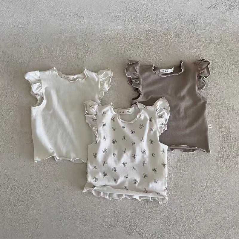 Korean-style Ins Boys and Girls Baby Thin Cotton Soft Floral Casual Round Neck Short-sleeved T-shirt Curled Flying Sleeves All-match - Image 2