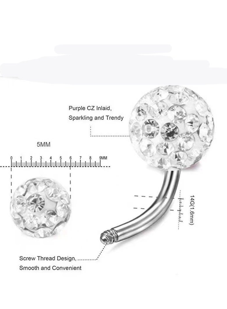 إينوشا إبرة سرة من التيتانيوم الفضي المقاوم للحساسية مع كرة سيراميك بنفسجية - تصميم أنيق وعصري - Image 3