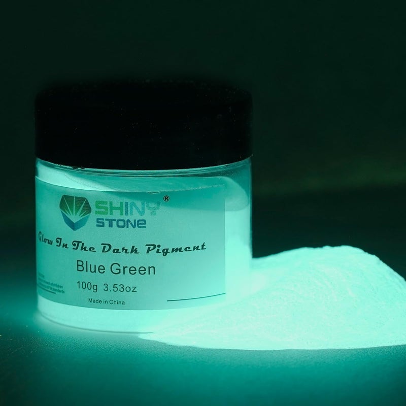 Shiny Stone Glow in The Dark Powder Pigment, Neutral and Fluorescent Colorful Luminous Pigment Powder for Painting, Epoxy Resin Colorant, DIY Crafts and Theme Party,100g/3.53oz (Blue Green) - Image 1