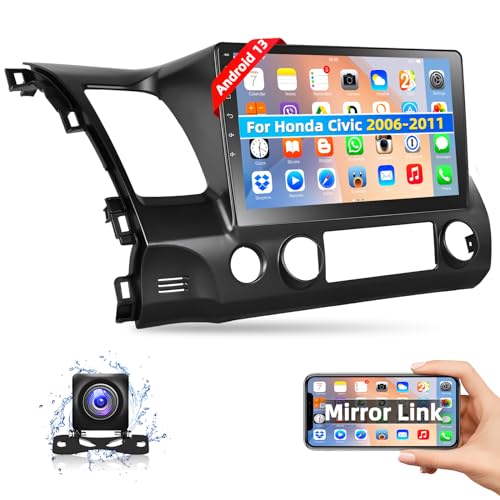 Podofo بودوفو لهوندا سيفيك 2006 2007 2008 2009 2010 2011 راديو سيارة أندرويد مع شاشة تعمل باللمس 10.1" بلوتوث مع مستقبلات صوتية مع نظام ملاحة GPS واي فاي ومرآة رابط وAirplay وكاميرا خلفية. - Image 1