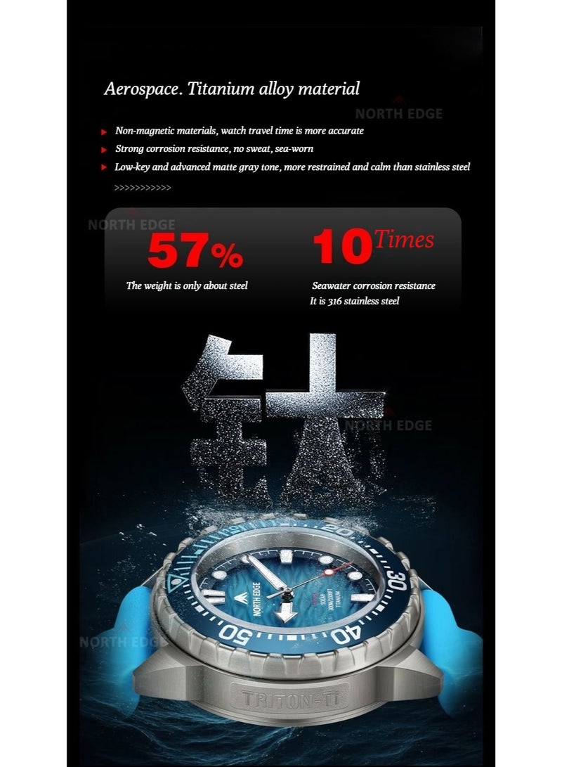 NORTH EDGE Men's Solar-powered Dive Titanium Alloy Case 300-meter Waterproof Ultra-long Battery Life Solar Watch - Image 4