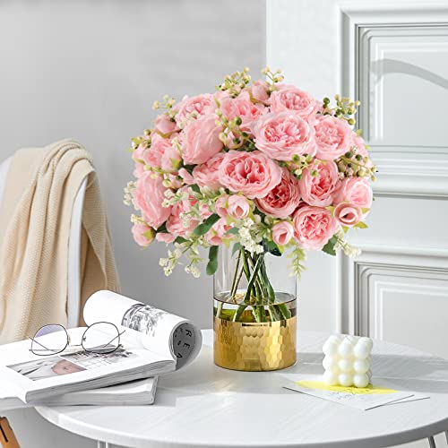 Pusuny Artificial Peonies Silk Flowers, 4 Bundles Faux Peony Bouquet Florals Arrangements for Farmhouse Home Boho Wedding Table Centerpiece, Fake Plastic Flower Bulk for Vase Decoration (Light Pink) - Image 3