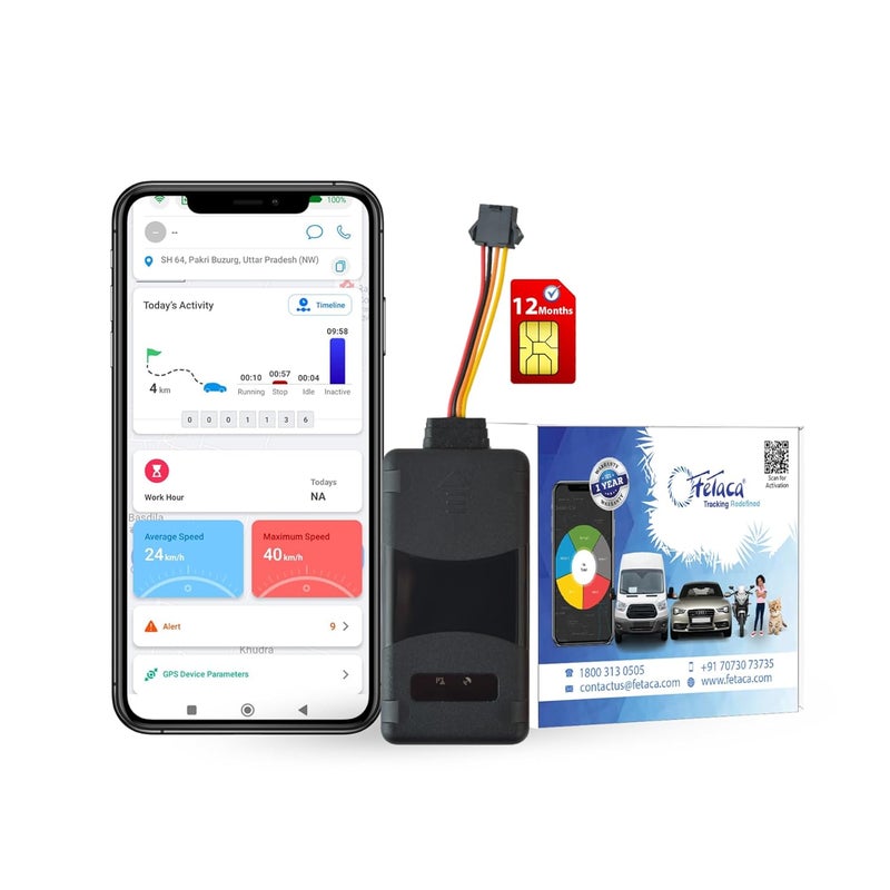 FETACA ® FT112 Wired GPS Tracker Free 12-Month 4G Data SIM and Software for Car, Bike, Truck, and More - AI Features with Live Location, Engine On/Off Alerts, Anti-Theft, Installation Support - Image 1