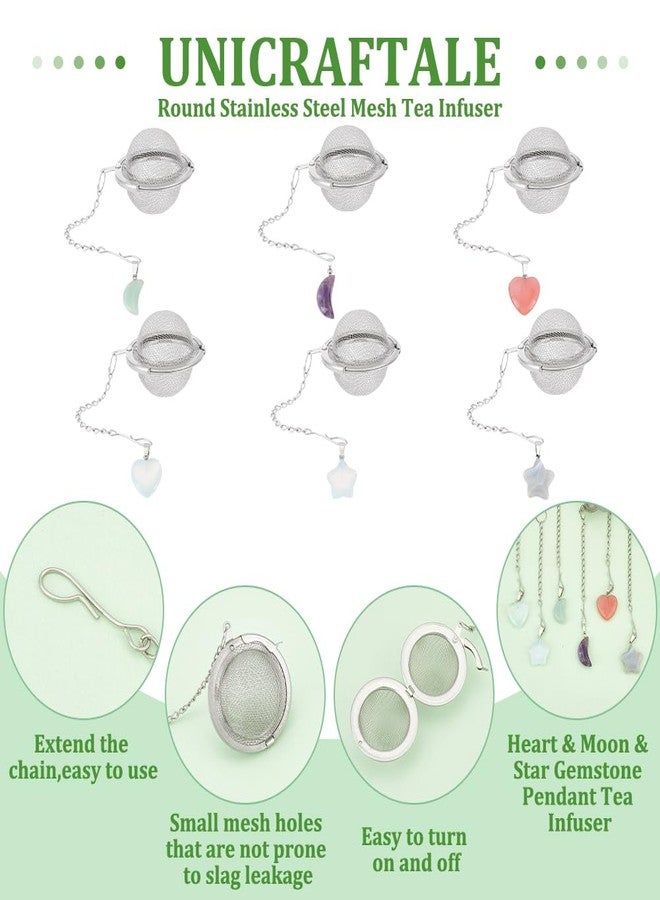 UNICRAFTALE 6pcs Ball Loose Tea Strainer Round Stainless Steel Mesh Tea Infusers with Heart Moon Star Gemstone Holder Tea Mesh Strainer Tea Filters Set for Brew Tea, Spices & Seasoning - Image 5