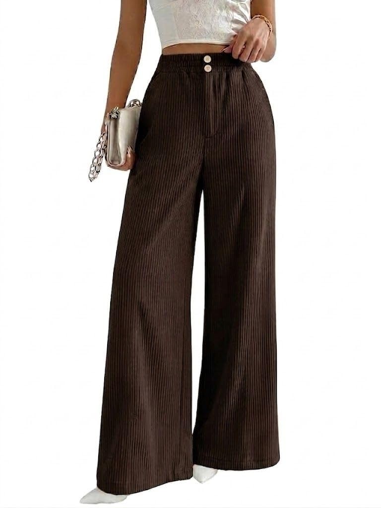 SMOWKLY Authentics Women's Trendy Casual Stretchable Baggy Loose Korean Trouser with Pockets || High Rise Elastic Waist Going Out Lounge Pants || Wide Leg Sweatpant for Woman(1679_BRN_M) Brown - Image 1