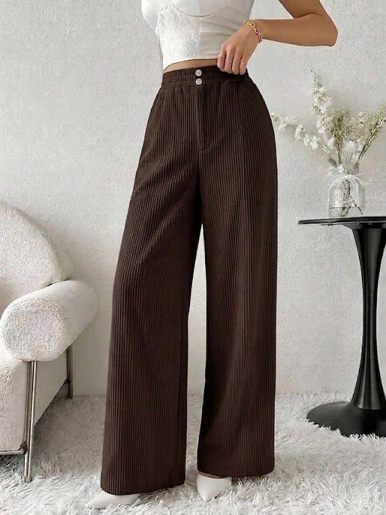 SMOWKLY Authentics Women's Trendy Casual Stretchable Baggy Loose Korean Trouser with Pockets || High Rise Elastic Waist Going Out Lounge Pants || Wide Leg Sweatpant for Woman(1679_BRN_M) Brown - Image 2