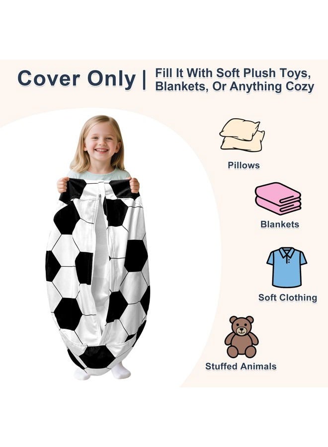 Lukeight Soccer Stuffed Animals Storage Bean Bag Chair Cover - Premium Velvet Organizer with YKK Zipper Holds 60+ Plush Toys, Washable Kids Room Decor (No Filling, Large) - Image 3