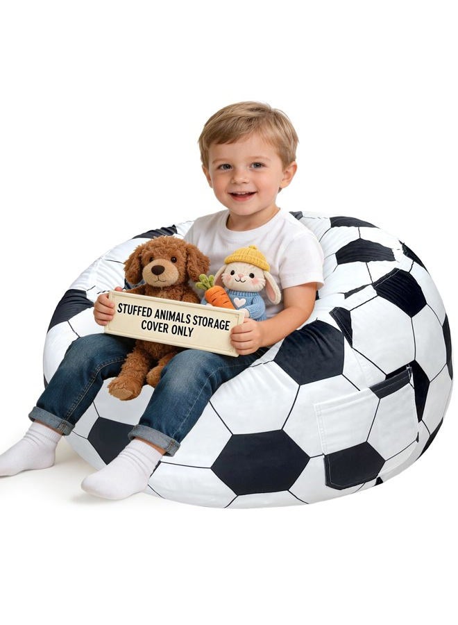 Lukeight Soccer Stuffed Animals Storage Bean Bag Chair Cover - Premium Velvet Organizer with YKK Zipper Holds 60+ Plush Toys, Washable Kids Room Decor (No Filling, Large) - Image 1
