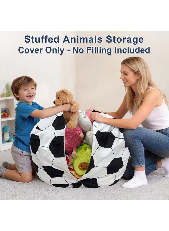 Lukeight Soccer Stuffed Animals Storage Bean Bag Chair Cover - Premium Velvet Organizer with YKK Zipper Holds 60+ Plush Toys, Washable Kids Room Decor (No Filling, Large) - Image 2