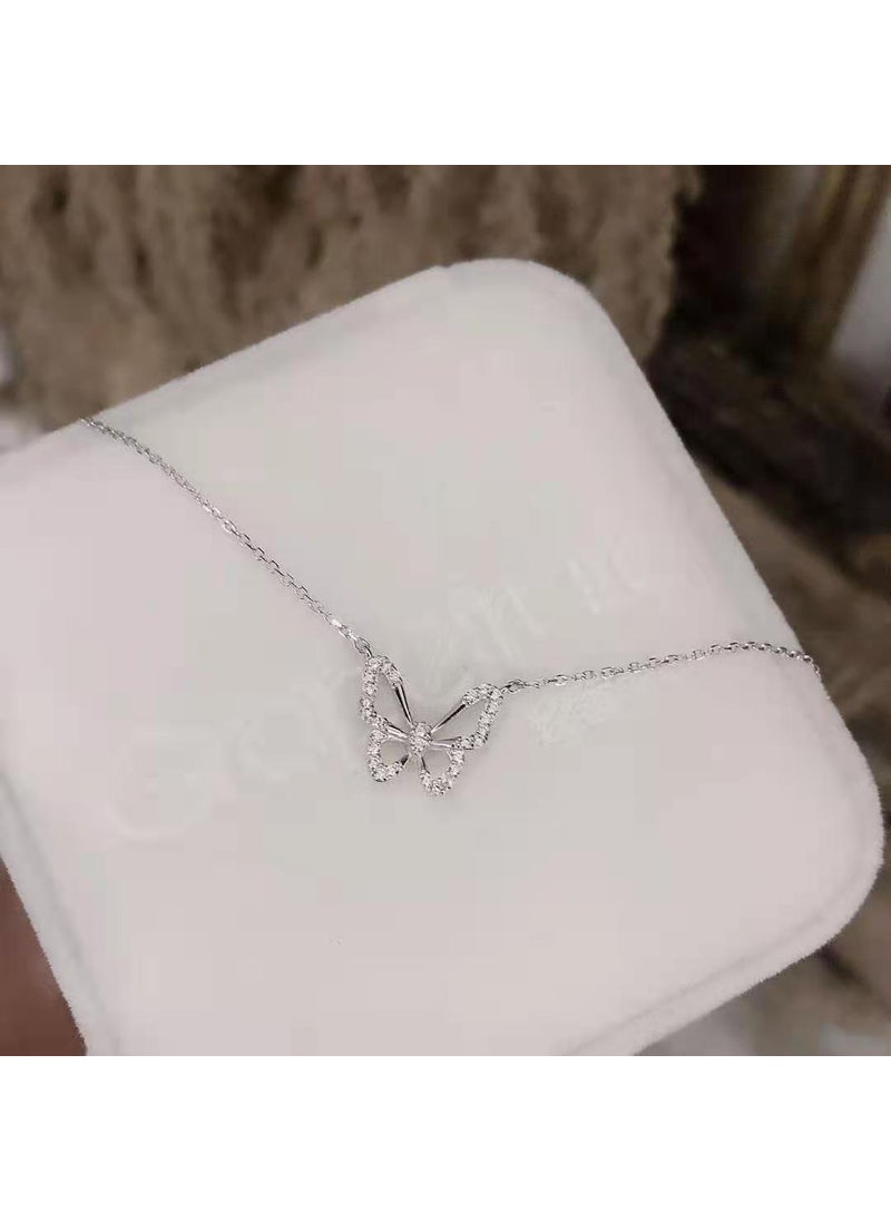 Generic - Butterfly Necklace Women Lock Bone Chain Non-fading Harajuku Style High-end Simple Engraving Trendy Cross Chain Alloy Pendant Butterfly necklace Silver - Image 1