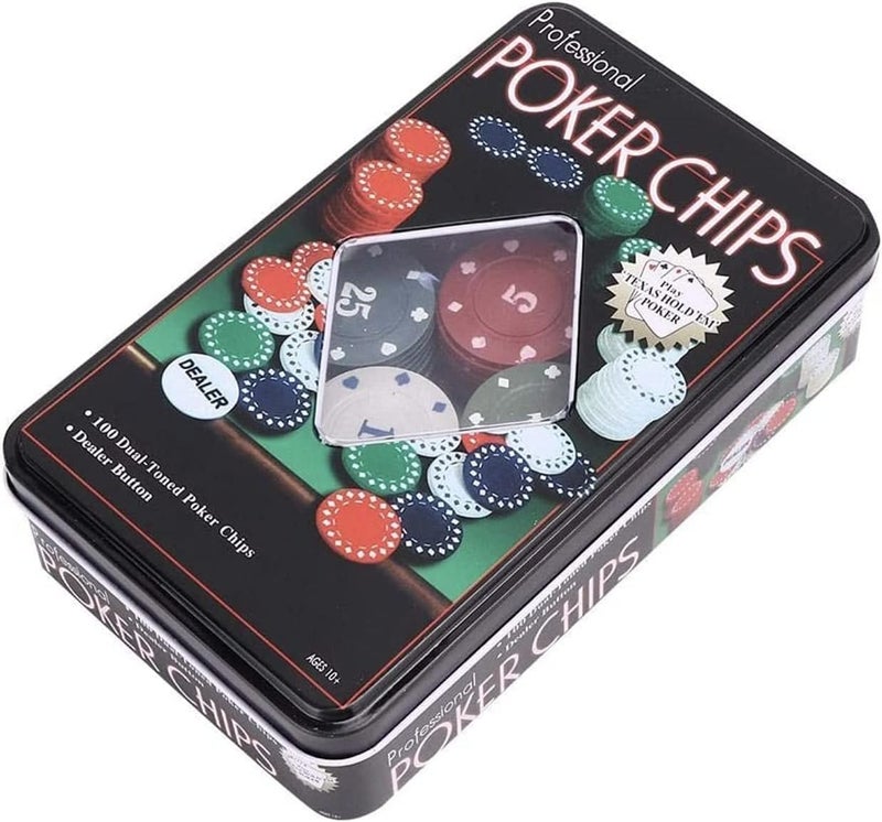 Storio طقم رقائق البوكر بأسلوب الكازينو، 100 قطعة، مع زر الموزع، علبة معدنية - Image 2