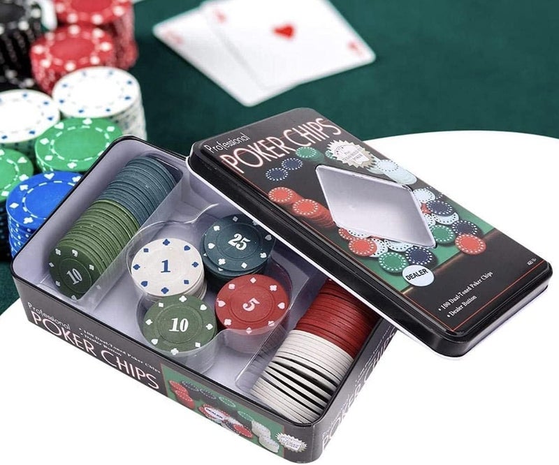 Storio طقم رقائق البوكر بأسلوب الكازينو، 100 قطعة، مع زر الموزع، علبة معدنية - Image 5