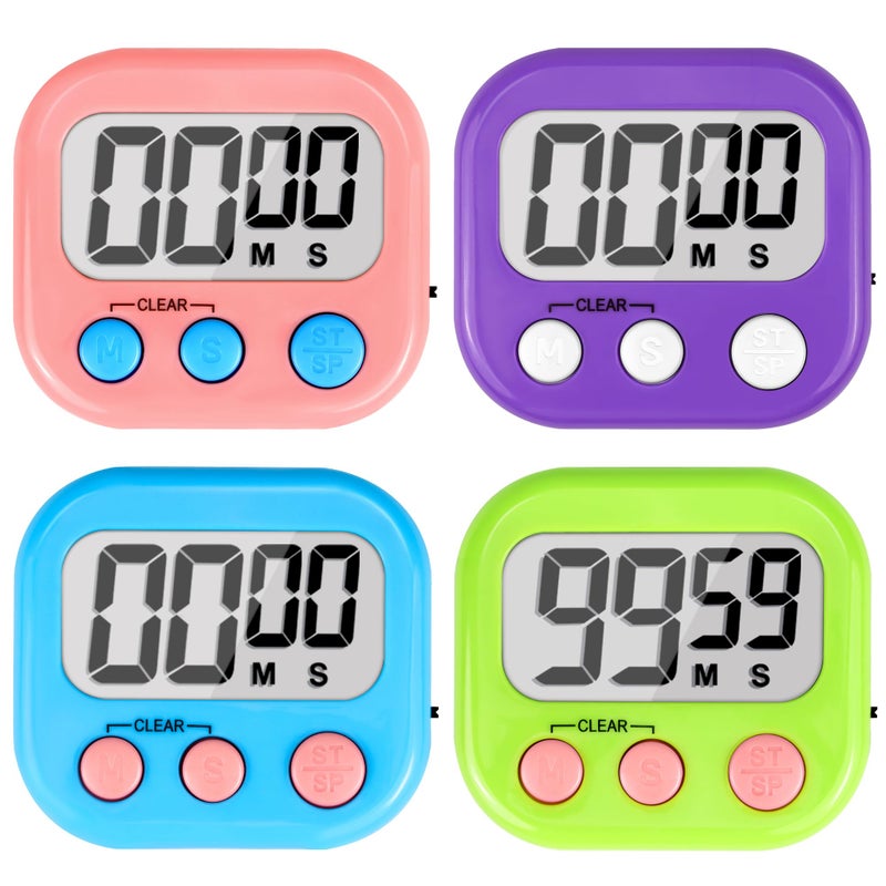AOUVES Digital Timer for Kids Teacher Supplies Classroom Timer for Study Learning Management Kitchen Work Exercise-4Pack Pink Blue Green Purple - Image 1