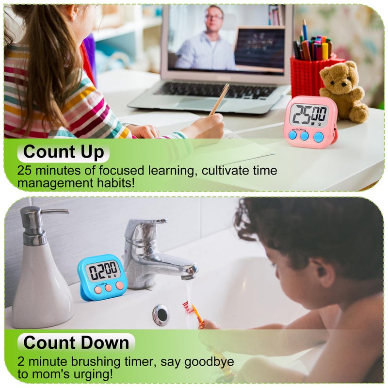 AOUVES Digital Timer for Kids Teacher Supplies Classroom Timer for Study Learning Management Kitchen Work Exercise-4Pack Pink Blue Green Purple - Image 3