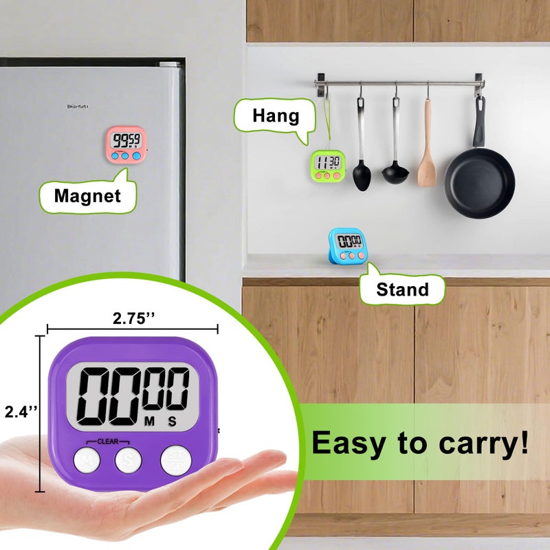 AOUVES Digital Timer for Kids Teacher Supplies Classroom Timer for Study Learning Management Kitchen Work Exercise-4Pack Pink Blue Green Purple - Image 5