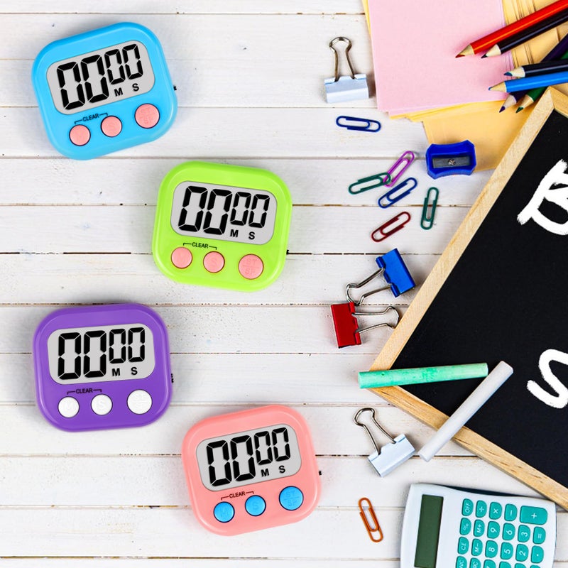 AOUVES Digital Timer for Kids Teacher Supplies Classroom Timer for Study Learning Management Kitchen Work Exercise-4Pack Pink Blue Green Purple - Image 4
