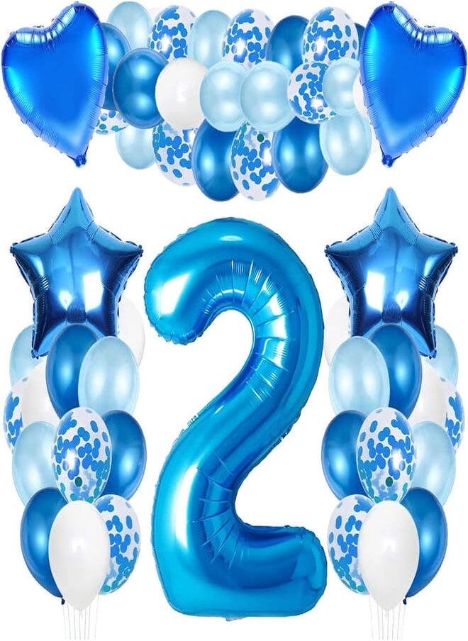iWheat - iWheat Blue 2nd Birthday Balloons Decoration, Foil Number 2 Balloon, Large Digital Helium Foil Number 2 Balloon, Blue Party Supplies for Boys Girls 2nd Birthday Anniversary Baby Shower Decoration - Image 1