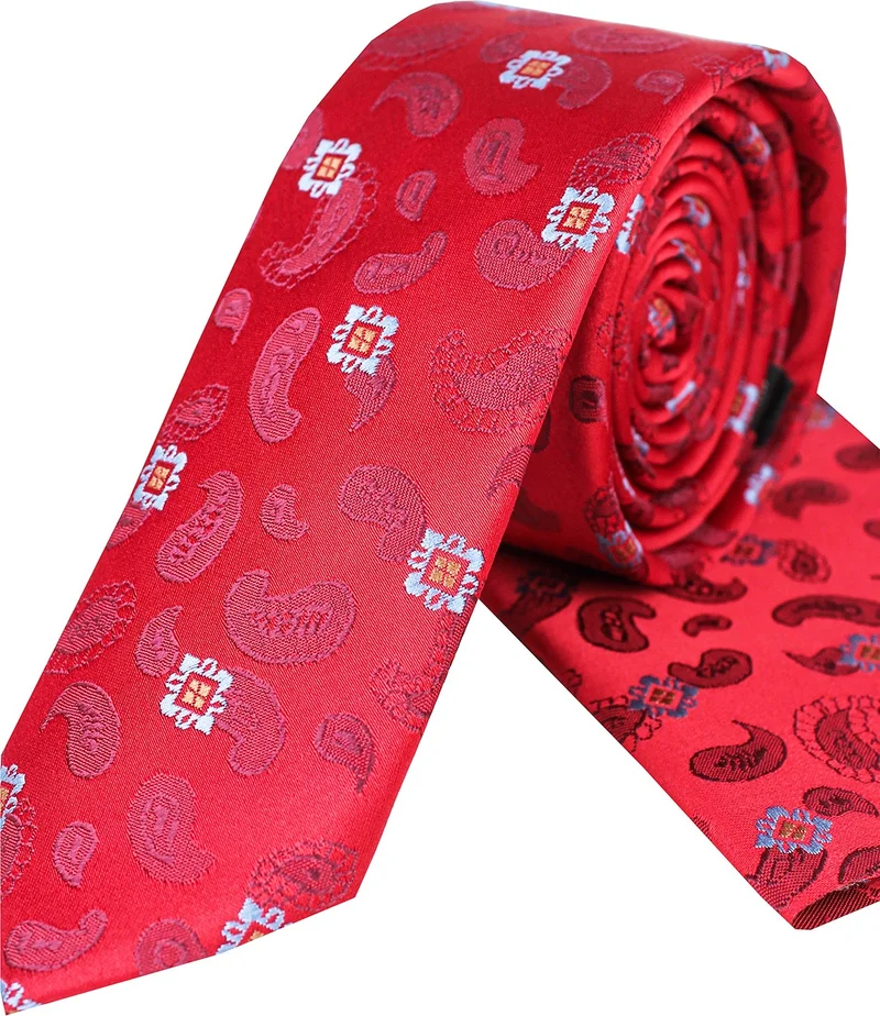فاريتا Men's Red Slim Cut Handkerchief Patterned Tie