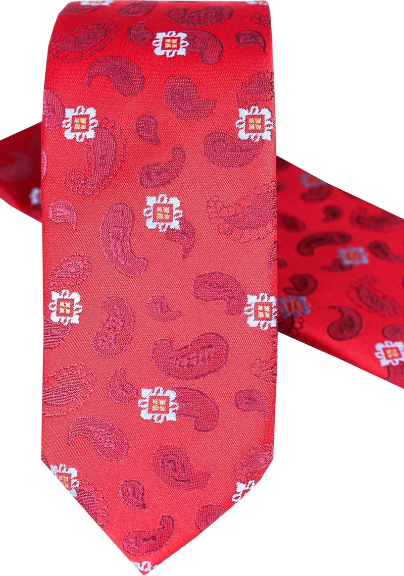 فاريتا Men's Red Slim Cut Handkerchief Patterned Tie