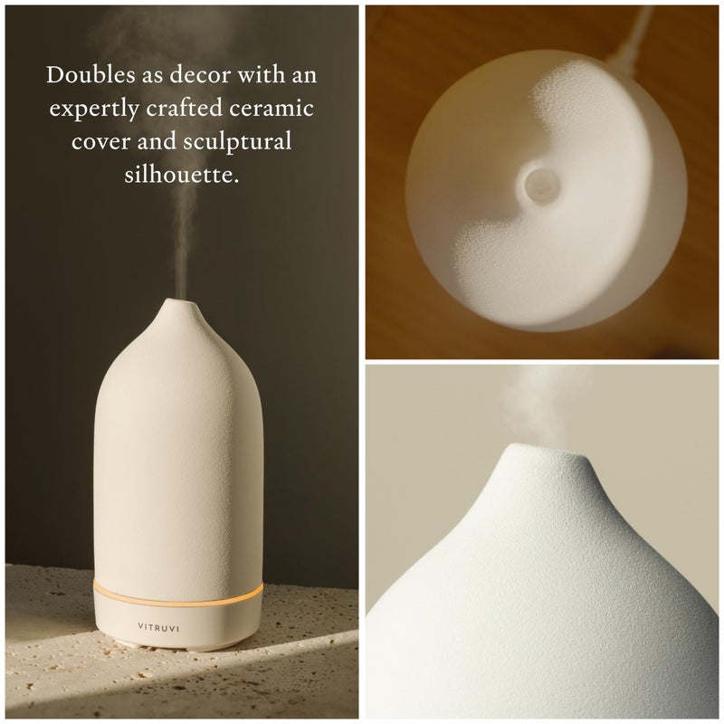 Vitruvi Stone Diffuser, Ceramic Ultrasonic Essential Oil Diffuser for Aromatherapy | Ceramic Diffuser, Diffusers for Home, Oil Diffuser, Housewarming Gift, Original Diffuser | White, 90ml Capacity - Image 3