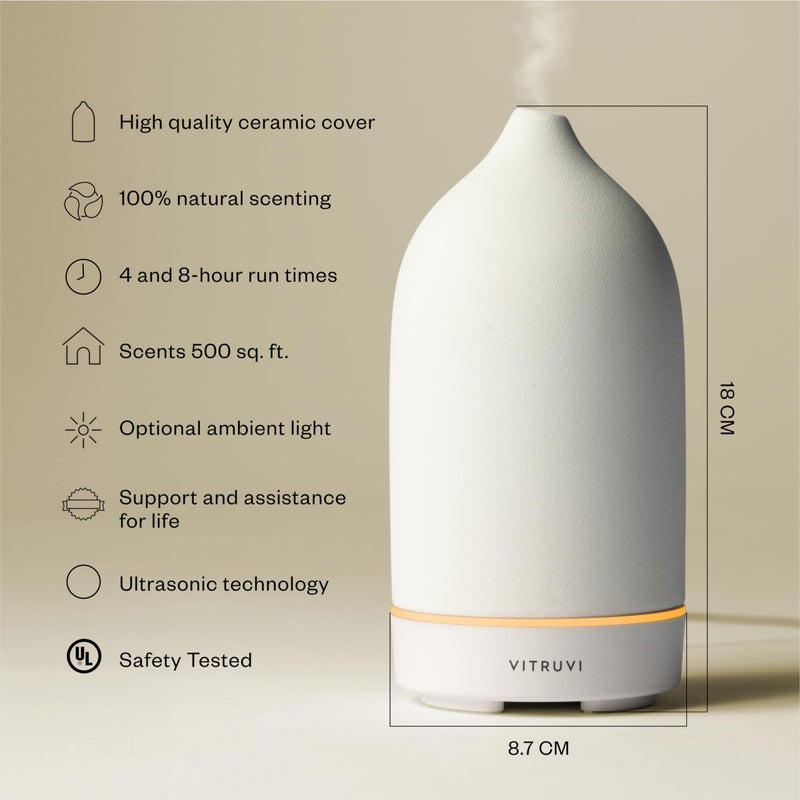 Vitruvi Stone Diffuser, Ceramic Ultrasonic Essential Oil Diffuser for Aromatherapy | Ceramic Diffuser, Diffusers for Home, Oil Diffuser, Housewarming Gift, Original Diffuser | White, 90ml Capacity - Image 2