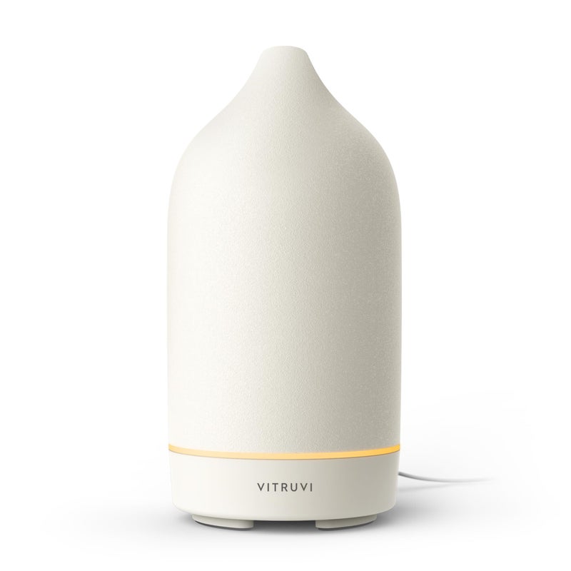 Vitruvi Stone Diffuser, Ceramic Ultrasonic Essential Oil Diffuser for Aromatherapy | Ceramic Diffuser, Diffusers for Home, Oil Diffuser, Housewarming Gift, Original Diffuser | White, 90ml Capacity - Image 1