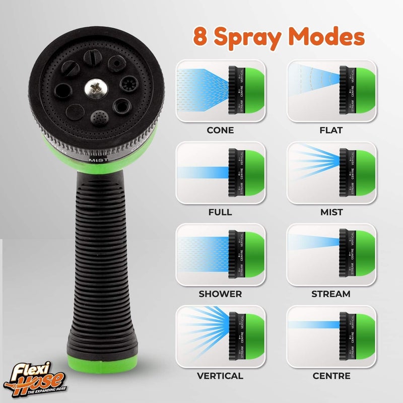Flexi Hose with 8 Function Nozzle, 100FT - Lightweight Expandable Garden Hose, No-Kink Flexibility, 3/4 Inch Solid Brass Fittings and Double Latex Core - Green - Image 5