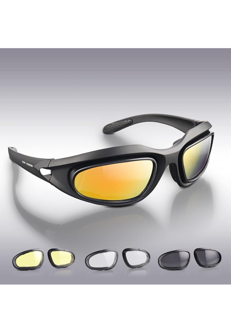 Polarized Motorcycle Riding Goggles, Windproof Cycling Glasses UV400 Outdoor Sports Sunglasses Interchangeable Lenes for Running, Baseball Golf, Driving, Fishing, Riding, Mountain Bike, Hiking