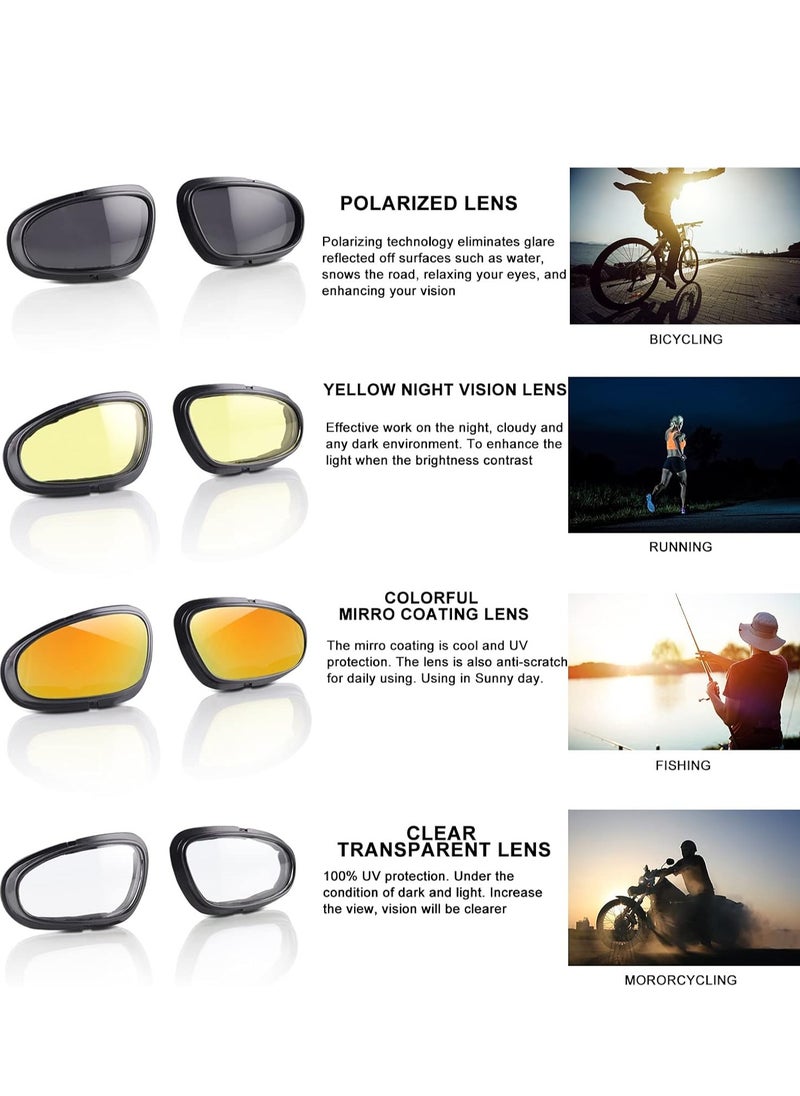 Polarized Motorcycle Riding Goggles, Windproof Cycling Glasses UV400 Outdoor Sports Sunglasses Interchangeable Lenes for Running, Baseball Golf, Driving, Fishing, Riding, Mountain Bike, Hiking