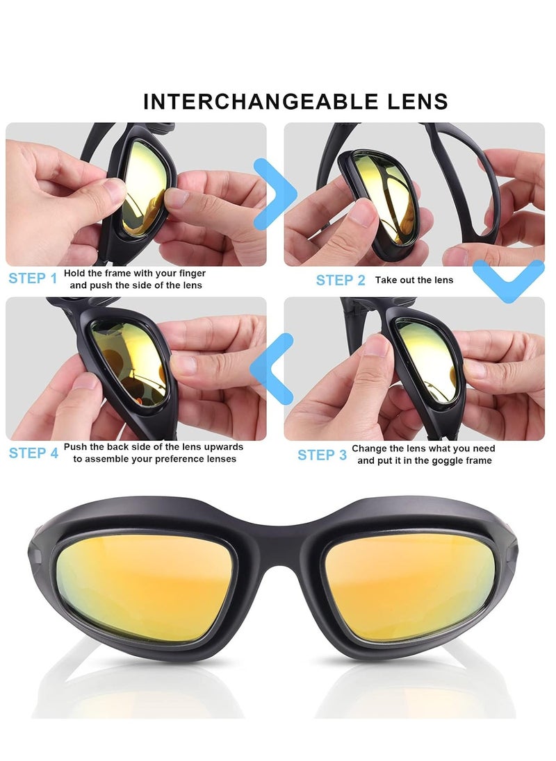 Polarized Motorcycle Riding Goggles, Windproof Cycling Glasses UV400 Outdoor Sports Sunglasses Interchangeable Lenes for Running, Baseball Golf, Driving, Fishing, Riding, Mountain Bike, Hiking