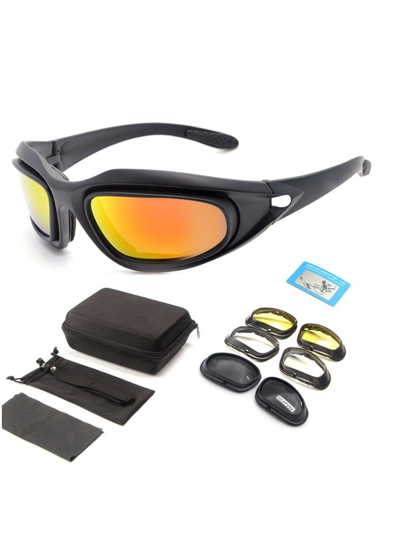 Polarized Motorcycle Riding Goggles, Windproof Cycling Glasses UV400 Outdoor Sports Sunglasses Interchangeable Lenes for Running, Baseball Golf, Driving, Fishing, Riding, Mountain Bike, Hiking