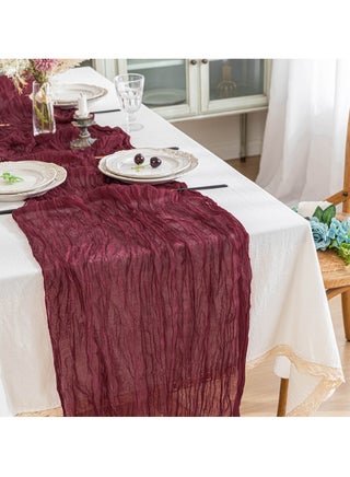 Translucent Table Runner Chessian Tablecloth for Wedding Reception Bridal Shower Party Decoration Table Centerpiece 90*300CM Burgundy/Wine Colored - view 4