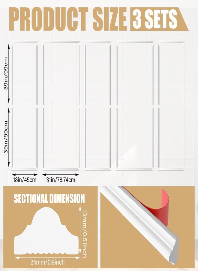 Colingmill 5 Set Accent Wall Molding Kit Premade Wainscoting Panels Wall Molding Peel and Stick Panel White Pre Cut Trim for Walls Picture Frame Molding for Home Decoration(31 x 78 Inch) - Image 2