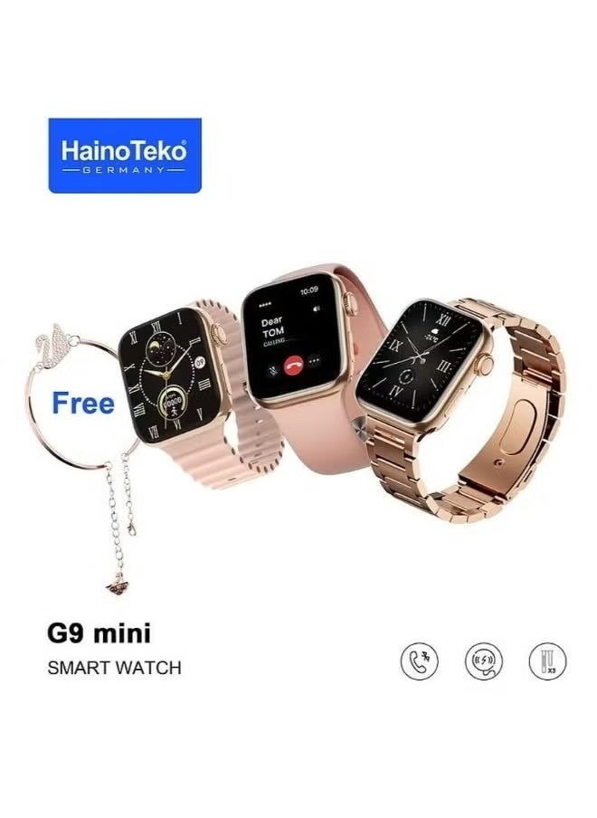 Haino Teko - G9 Mini Smart Watch with Two Set Strap (41mm) | HD Smart Display, Rose Gold Edition | Wireless Charger & Beautiful Bracelet for Ladies | Stylish, Sleek, and Functional Smartwatch for Fitness, Calls & Notifications - Image 1