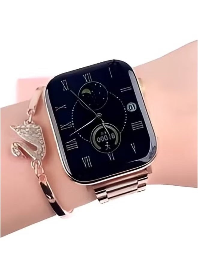 Haino Teko - G9 Mini Smart Watch with Two Set Strap (41mm) | HD Smart Display, Rose Gold Edition | Wireless Charger & Beautiful Bracelet for Ladies | Stylish, Sleek, and Functional Smartwatch for Fitness, Calls & Notifications - Image 1