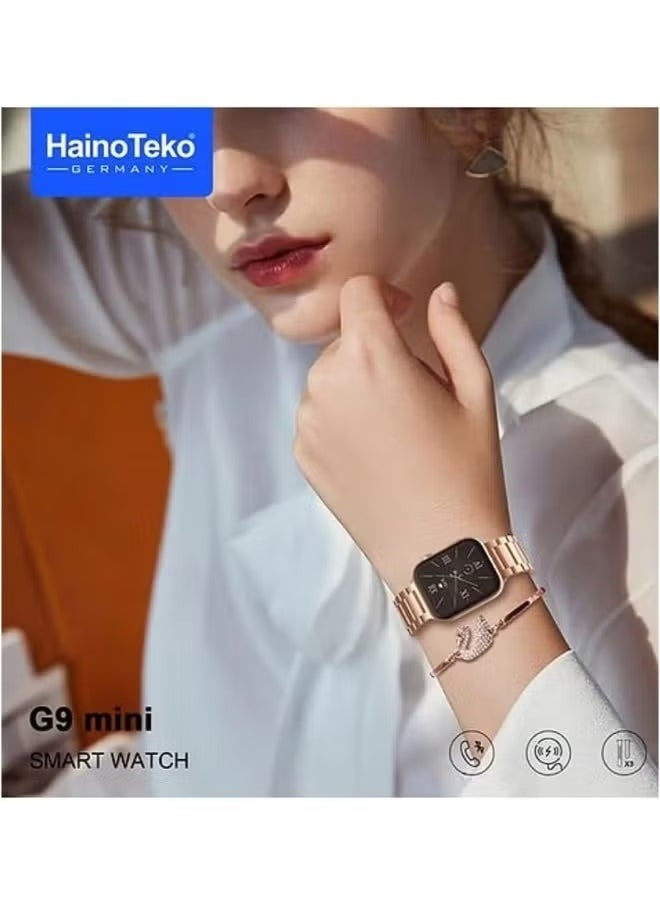 Haino Teko - G9 Mini Smart Watch with Two Set Strap (41mm) | HD Smart Display, Rose Gold Edition | Wireless Charger & Beautiful Bracelet for Ladies | Stylish, Sleek, and Functional Smartwatch for Fitness, Calls & Notifications - Image 1