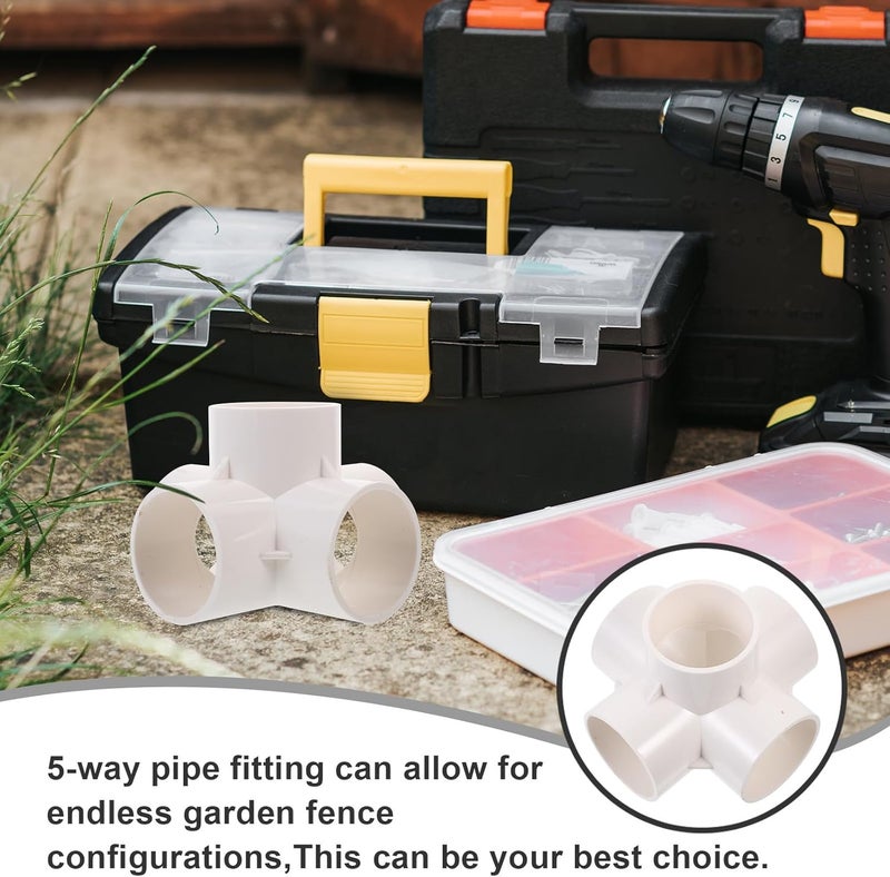 Garneck 2pcs 1-1/2 Inch Pvc Tee 5-way Pipe Fittings Connectors for Garden Fence Frame Pvc Plumbing and Storage Frame Assembly - Image 3