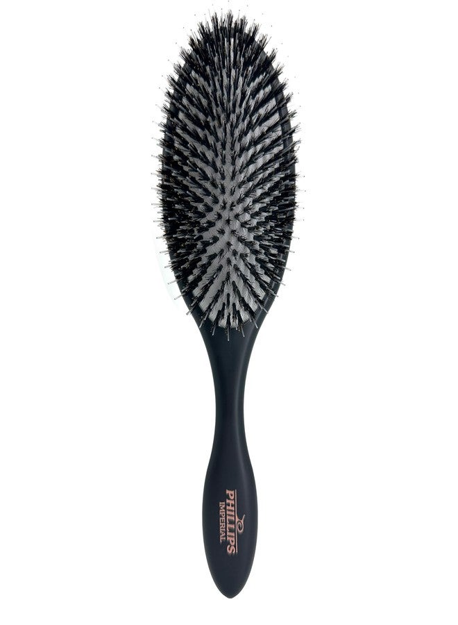 Phillips Brush Imperial Black Oval Cushion Boar Hair Bristles Reinforced by Nylon, Anti-Static Anti-Frizz - Image 1
