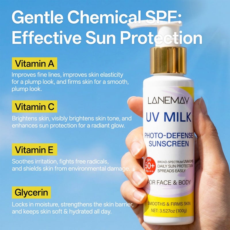 LANEMAY UV Milk Sunscreen Lotion 100g SPF50+ PA+++ for Face and  Body - Image 4