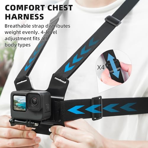 BRDRC Accessories Kit for GoPro, Head Chest Mount Strap Harness Backpack Clip Holder Wrist Strap, 360°Rotating Adapter + Quick Release for DJI Action 5 Pro 4 3, for Go Pro Hero Camera Accessory Bundle - Image 3