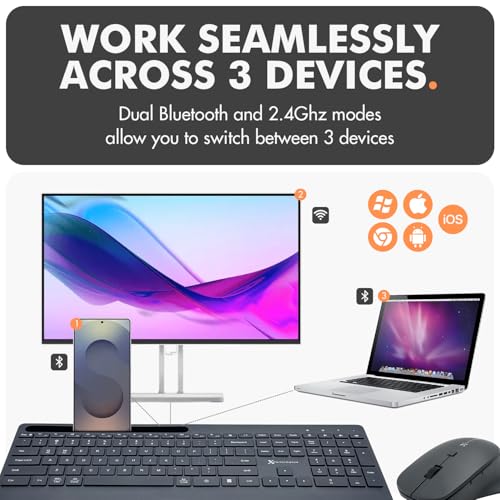 X9 Performance X9 Wireless Keyboard and Mouse Combo (Bluetooth + 2.4GHz) - Quiet, Full Size, Multi Device Keyboard and Mouse Wireless Combo with Wrist Rest, Phone Holder for Windows, PC, Laptop, Mac, Phone - Image 2