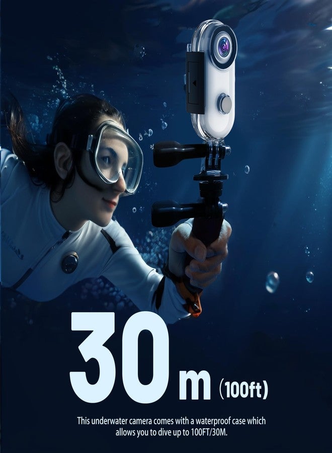 كاميرا أكشن صغيرة بدقة 4K مزودة بتقنية واي فاي، سعة 128 جيجابايت، كاميرا محمولة قابلة للارتداء، كاميرا فيديو مقاومة للماء بمعيار IPX7، حامل للخوذة، مغناطيسي، كاميرا فيديو رياضية جيبية للدراجات الهوائية، الحيوانات الأليفة، مدونات الفيديو (أبيض) - Image 4