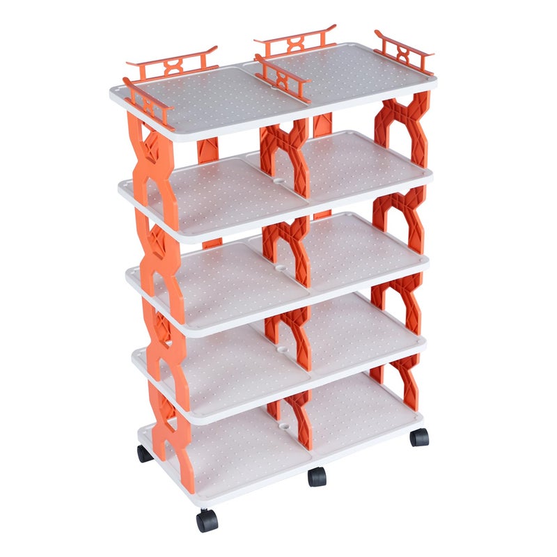 HOME CUBE 5 Layer Plastic Shoe Rack With Wheels - Portable Rotating Stand Organizer, Space Saving Chappal Stand, Stackable for Living Room, Entryway, Office - 47x26x85.5 cm - Image 5