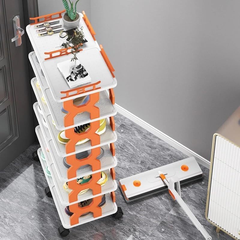 HOME CUBE 5 Layer Plastic Shoe Rack With Wheels - Portable Rotating Stand Organizer, Space Saving Chappal Stand, Stackable for Living Room, Entryway, Office - 47x26x85.5 cm - Image 3