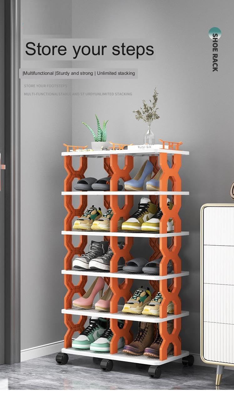 HOME CUBE 5 Layer Plastic Shoe Rack With Wheels - Portable Rotating Stand Organizer, Space Saving Chappal Stand, Stackable for Living Room, Entryway, Office - 47x26x85.5 cm - Image 2
