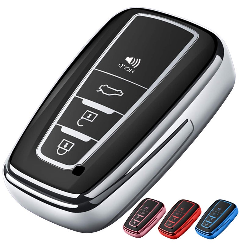 Tukellen for Toyota Key Fob CoverSpecial Soft TPU Key Case Cover Protector Compatible with 20192025 Rav4 20182024 Camry 4Runner 20202022 Highlander Corolla Prius Avalon CHR GT86Silver