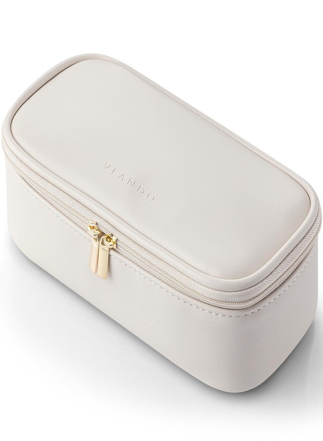 Vlando Travel Makeup Bag,Small Travel Make up Cosmetic Bag for Women Portable Makeup Organizer Case Bag Makeup Brush Organizer Pouch-White - Image 1